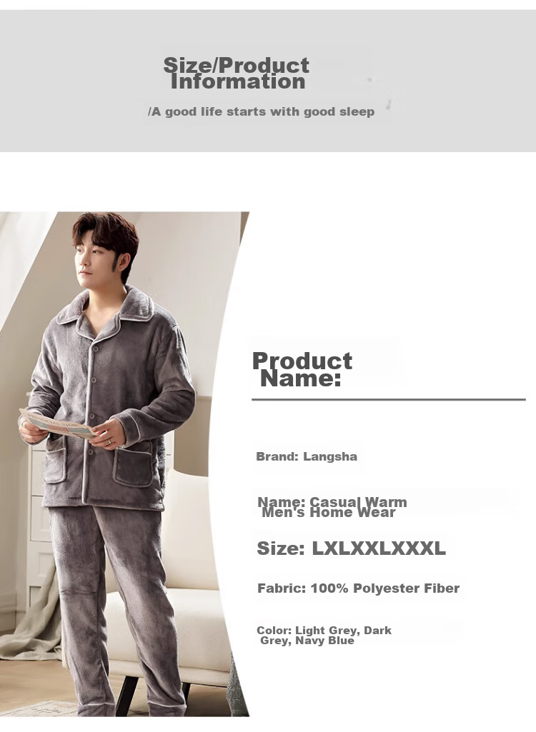 LangSha Men's Pajamas, Winter Flannel Lined Thickened Wearable Loungewear, Two-Piece Set, Warm Outfit 12