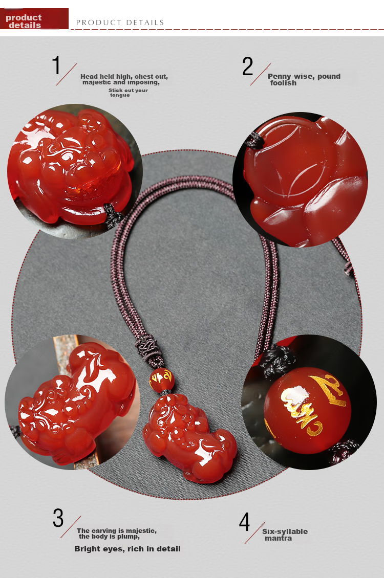 Cilingge Red Agate Pixiu Pendant, Puichu Pu Jewelry Pendant Necklace, Zodiac Year Gift, Amulet for Men And Wome 5