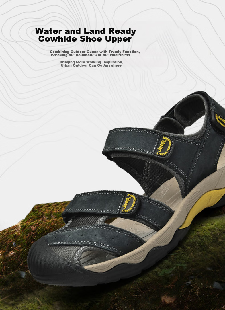 JEEP Men's Outdoor Breathable Sandals, Closed-Toe Beach Shoes, Water-Friendly Perforated Shoes, Non-Slip Wear-Resistant River Tracing Shoes, Casual Hiking Shoes 6