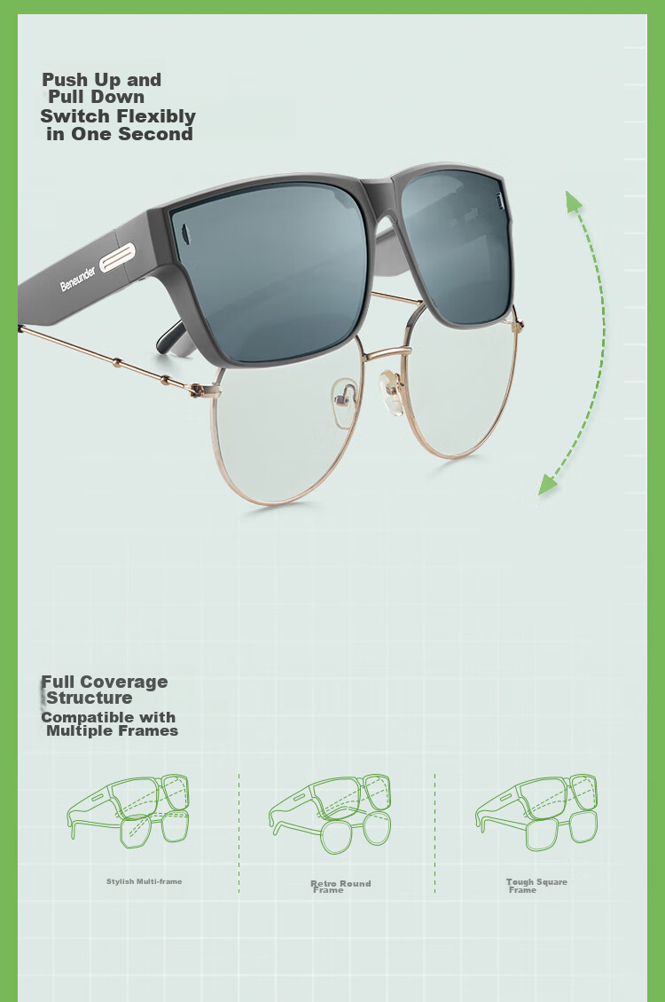 Beneunder Polarized Sunglasses for Men and Women with Case, Prescription Glasses Compatible, Driving Outdoor Square Frame FD004 3