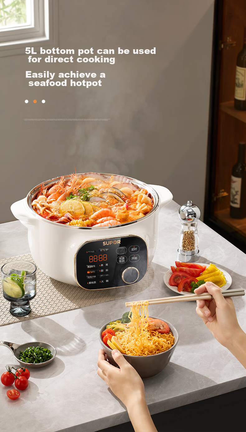 SUPOR Electric Stew Pot, Electric Stew Cup, Double Boiler for Cooking, Home Use Porridge And Soup Pot, Bird's Nest Stew Cup, 4.5L White Porcelain Inner Pot, Soup Pot with Steaming And Stewing Functions, DZ25YC876 Multifunctional Pot 9
