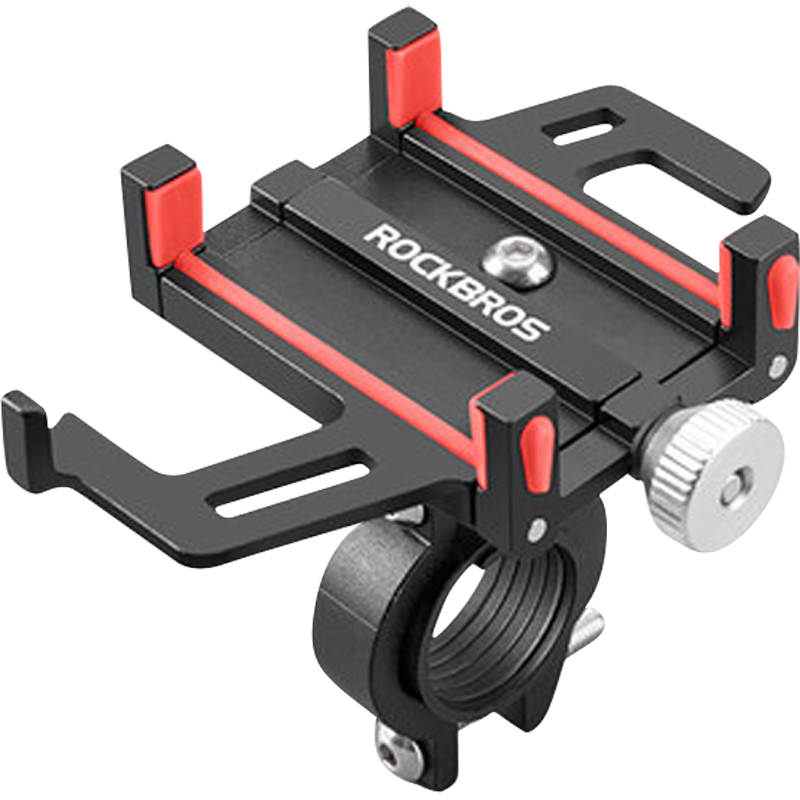 ROCKBROS Aluminum Alloy Bicycle Phone Holder, Electric Bike Motorcycle Food Delivery Navigation Mount, Fixed Clamp for Cycling, Black And Red
