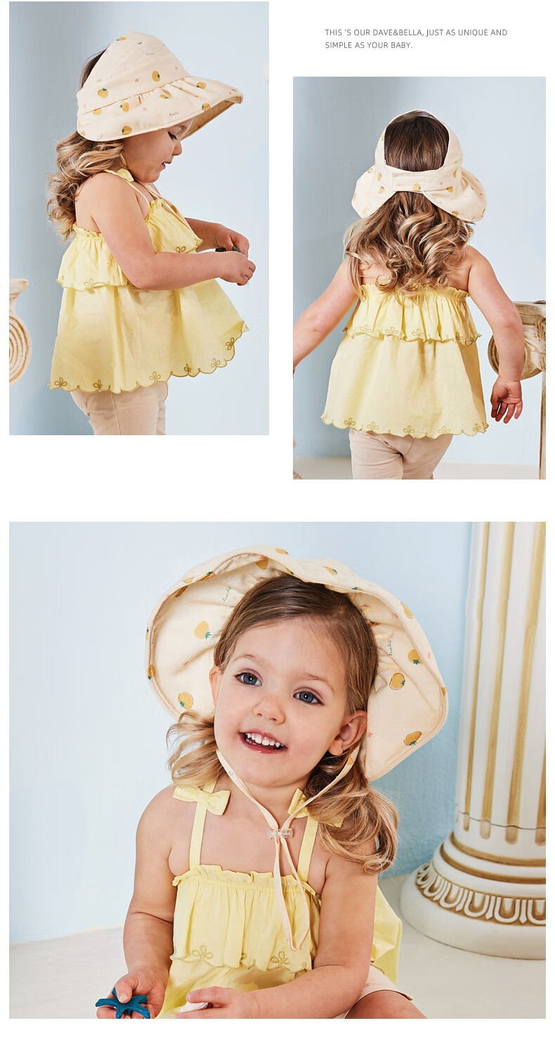 DAVE & BELLA Kids Sun Hat Girls Outdoor Summer Baby Wide Brim Open Top Thin Hat 6