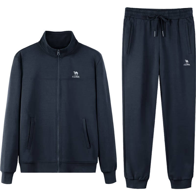 CAMEL Casual Sports Set for Men, Stand-Up Collar Classic Style Long-Sleeve Trousers Spring And Autumn Sports Knitted Two-Piece Sportswear
