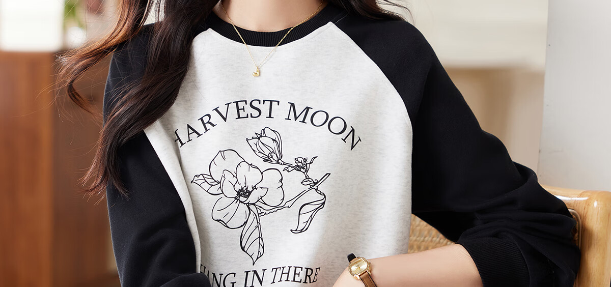PinCai Relaxed Fit Sweatshirt Elegant Floral Print Crew Neck Colorblock Raglan Sleeve Versatile Jacket P143W1007 32