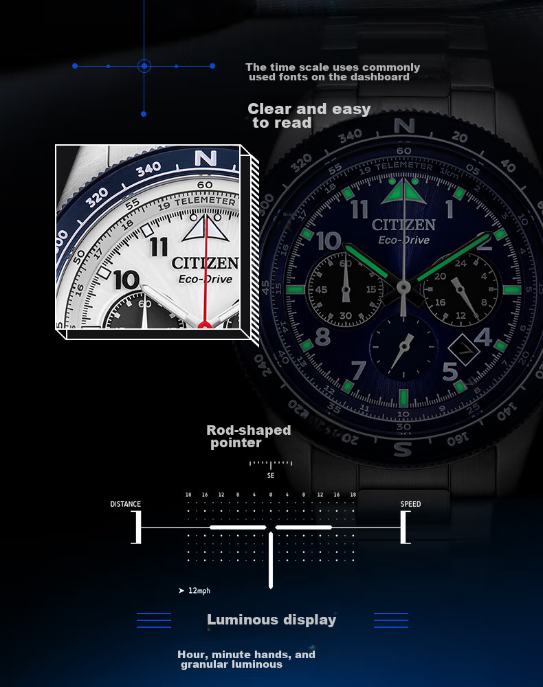 CITIZEN Watch for Men, Japanese And Korean Style, FF Series, Eco-Drive, Three-Dial Band, Fashionable Gift for Boyfriend, CA4559-13A 6
