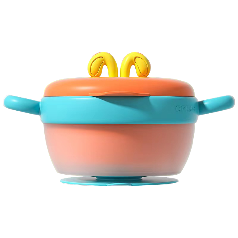 COOKSS Baby Food Bowl with Temperature Control Water Injection Insulated Bowl, 316 Stainless Steel, Orange Children's Tableware for Feeding
