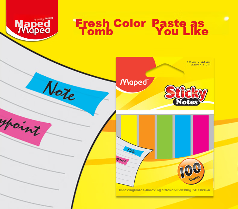 Maped Transparent Fluorescent Index Tabs, Study Organizer Stickers, Non-Obtrusive Transparent Color-Coded Sticky Notes, Office Helper, 760010AA [100 Pieces/bag] 1