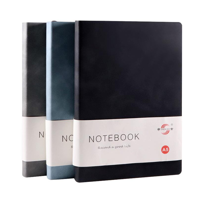 SHEN SHI A5 Business Notebook, Skin-Like Leather Cover, Vintage Notebook, Diary, 180 Sheets, Thickened Journal, J Customizable, JD25-180 Black, 1 Book