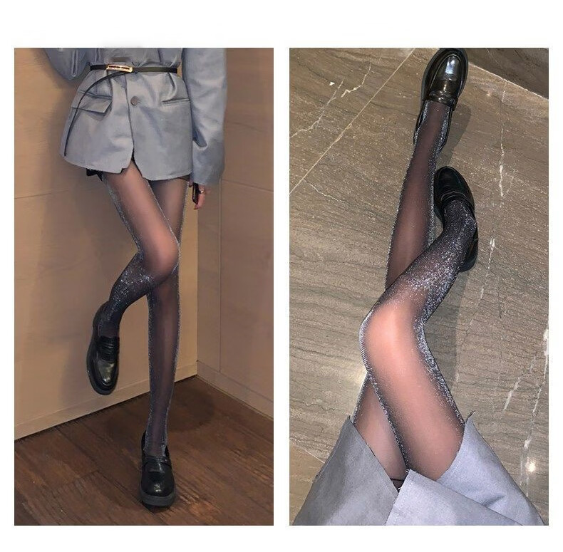 LangSha Ultra-Thin Sheer Stockings for Women, Sexy Black Silk Pantyhose, Seductive Pure Desire Style, Internet Celebrity Micro-Glitter Shiny Nude Color Pantyhose 9