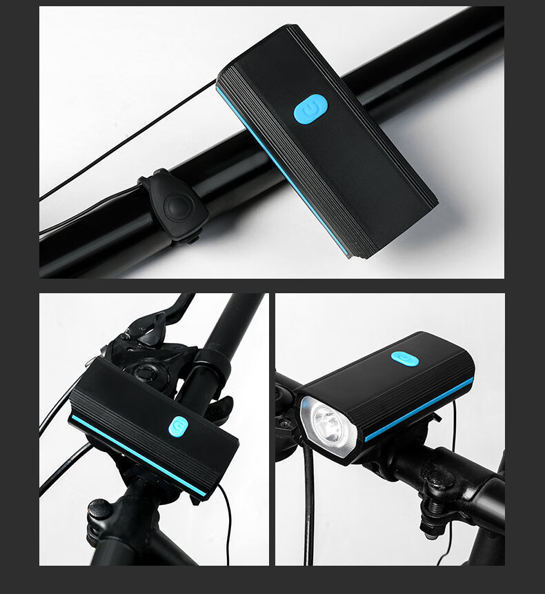 BIKEBROS Bicycle Front Light USB Rechargeable Horn Light Mountain Bike High Brightness Flashlight Children's Bicycle Bell Bike Front Light Strong Night Riding Light Horn Light Blue Strong Light 17