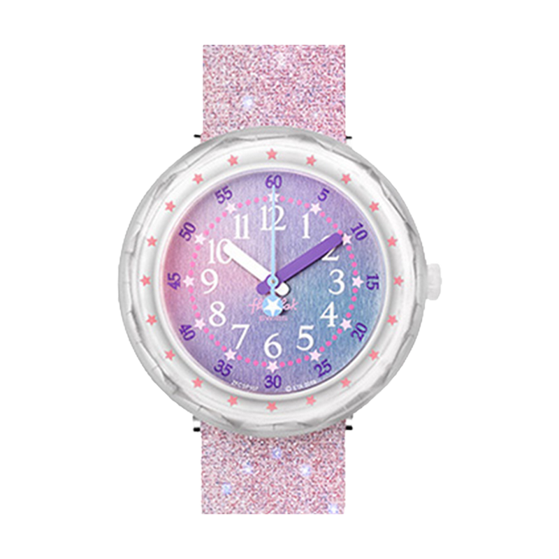 Swatch Flik Flak Children's Swiss Quartz Watch, Elementary School Birthday Gift, Soft Purple Starry Sky
