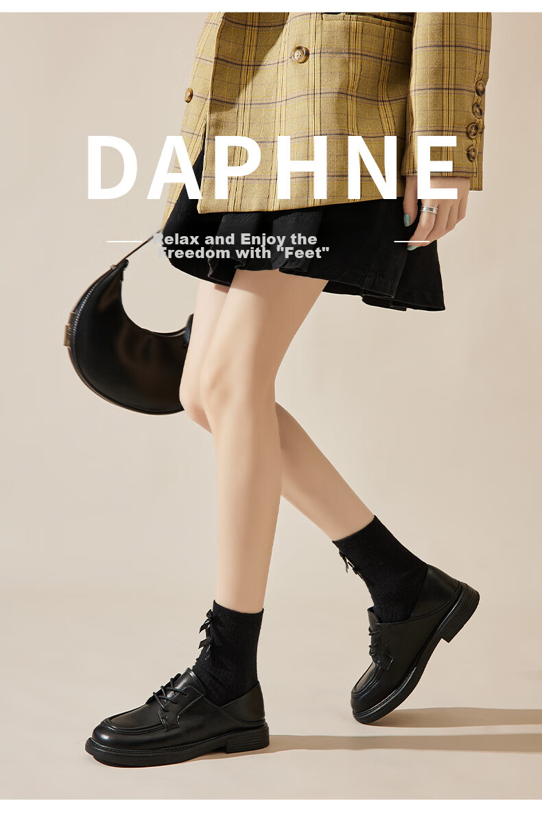 DAPHNE Women's Single Shoes, Spring Cowhide Chunky Heel Loafers, Commuter Leather Shoes for Women, Black, Size 35 1
