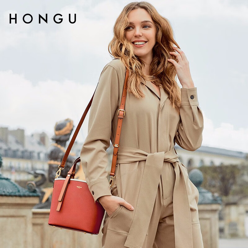 HONGU Women's Handbag, Leather Bucket Bag, Ladies' Tote Bag, Shoulder Bag, Crossbody Bag, 38cm Goddess Day Gift