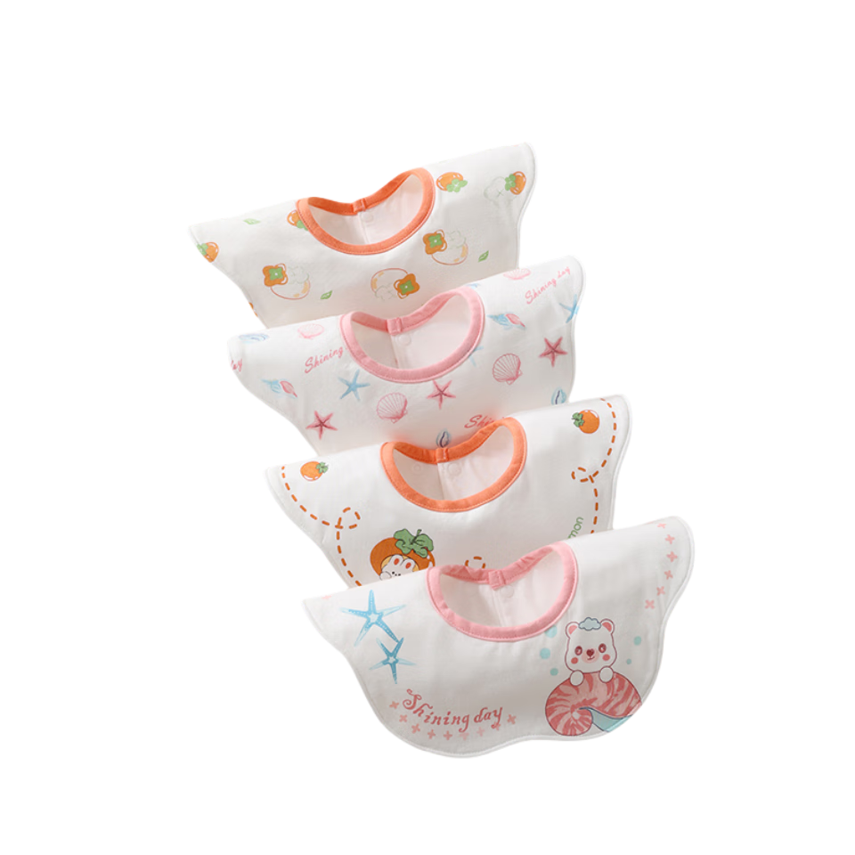 Beitaisi Baby Drool Bib, Pure Cotton Class A, Newborn Infant Bib, Moisture-Wicking Quick-Drying Children's Waterproof Bib, 4-Pack
