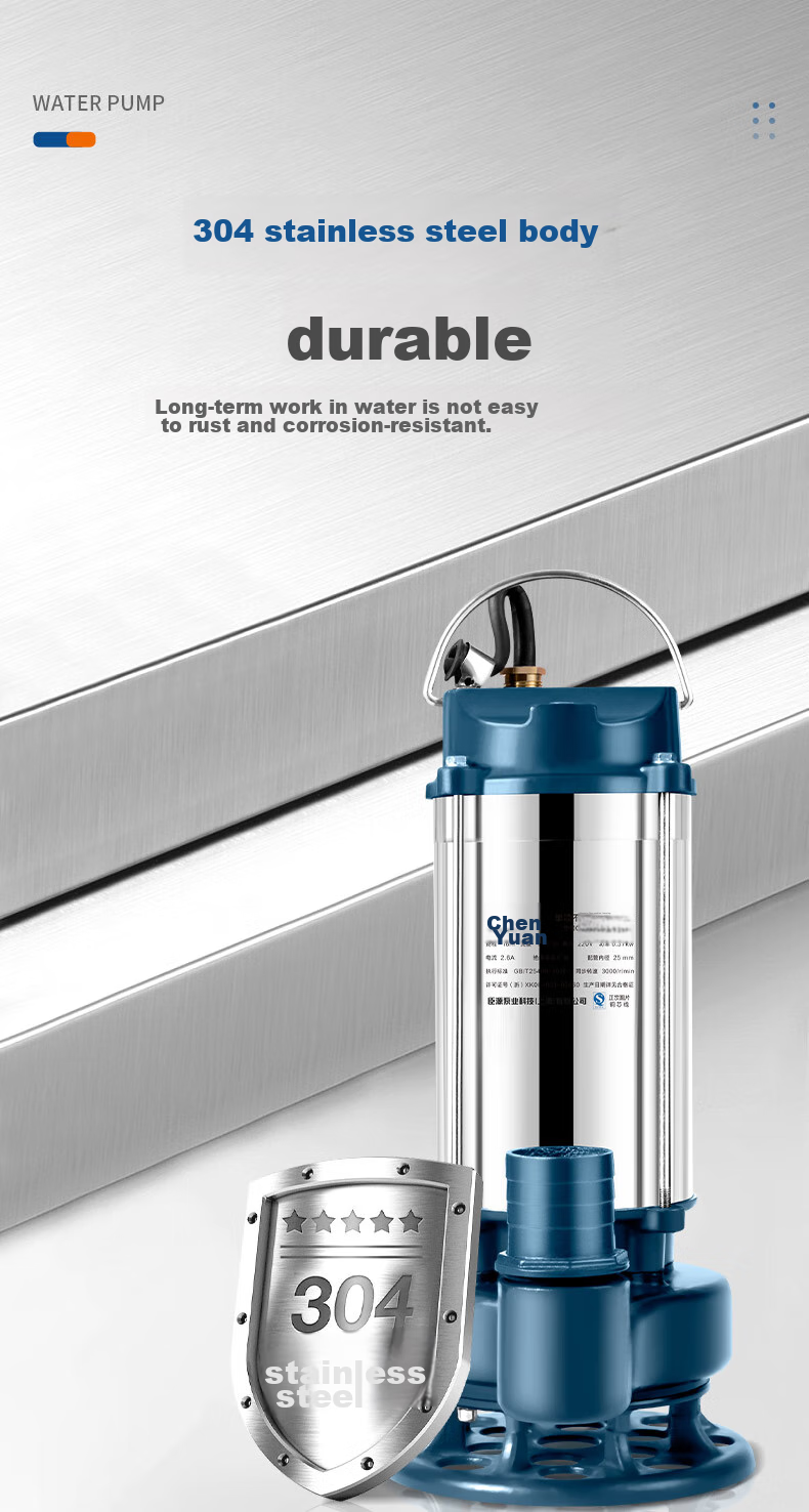 CHENYUAN Submersible Pump, 220V Household Stainless Steel Sewage Pump, Automatic with Float Ball, Agricultural Water Pump for Farmland Irrigatio 7