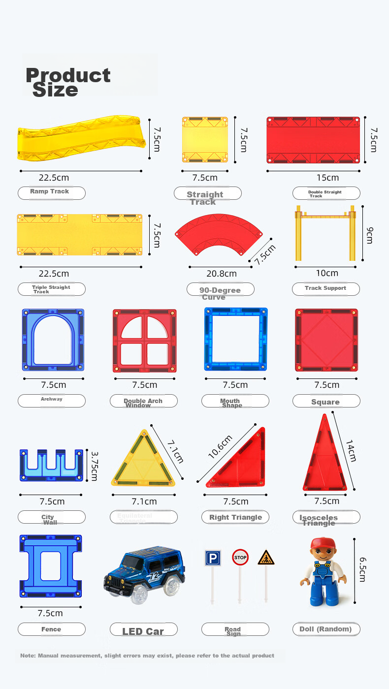 MAGPLAYER Children's Toy, Colorful Window Magnetic Tiles, Magnetic Building Blocks, Traffic Track Car Toys, Gift for Boys Aged 3-6, 82 Pieces 18