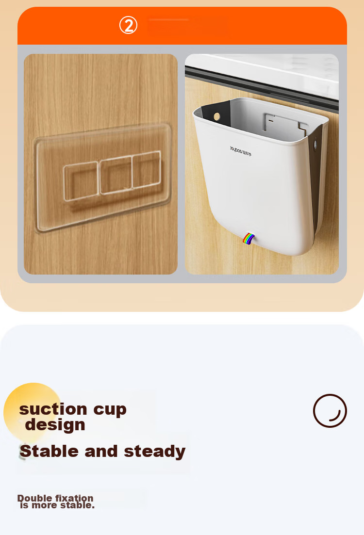 Jiabangshou Kitchen Trash Can, 8L, Household, Internet-Famous, Cabinet Door-Mounted, Wall-Hanging, Bathroom Storage, Wastebasket, Foldable Desig 8
