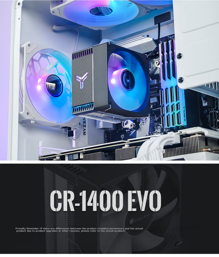 JONSBO CR-1400EVO Color Edition CPU Air Cooler (Nickel-Plated 4 Heat Pipes/RGB Lighting Effects/PWM Fan/130mm Height/Multi-Platform/Thermal Paste Included) 22