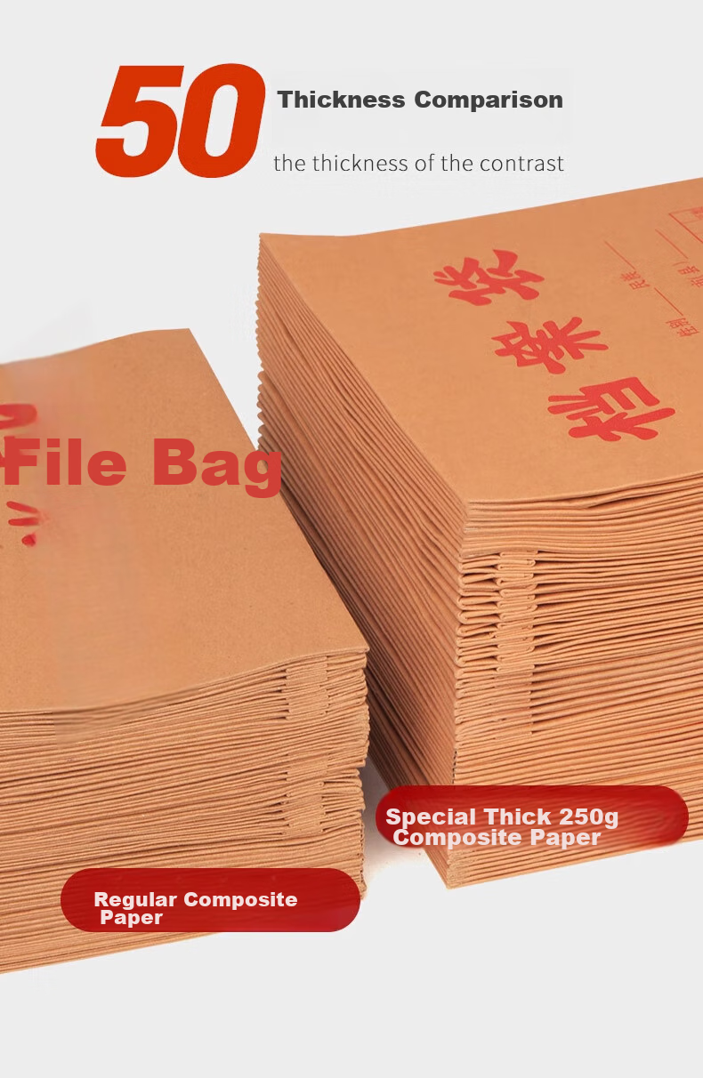 Yuzijian 10 A4 Side Width 2.8cm Mixed Pulp Thick Kraft Paper File Folders 250g, Corporate School Document Storage Bags, Protective Covers for Bids Contracts Invoices, 2308 3