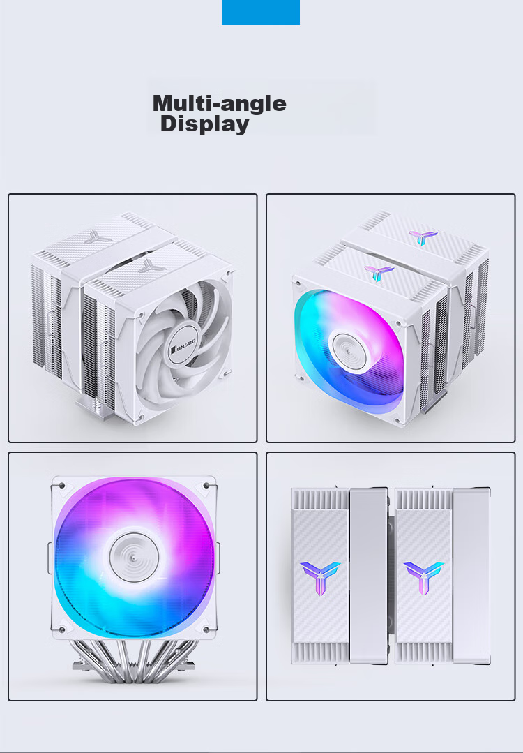 JONSBO CR-3000E Colorful White Edition CPU Air Cooler (Dual Tower Dual Fan / Nickel-Plated 6 Heat Pipes / Colorful Lighting Effects / PWM / Multi-Platform / Thermal Paste Included) 13
