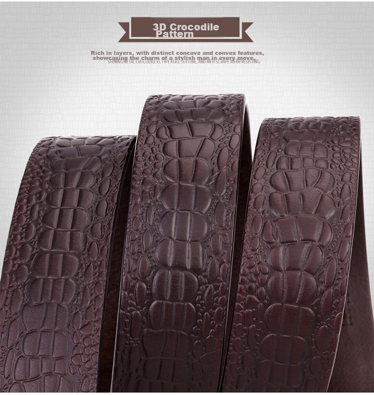 Cattlesboss Men's Leather Belt with Automatic Buckle, Alligator Pattern Business Belt 7075 Gift Elegant Black 110cm 8