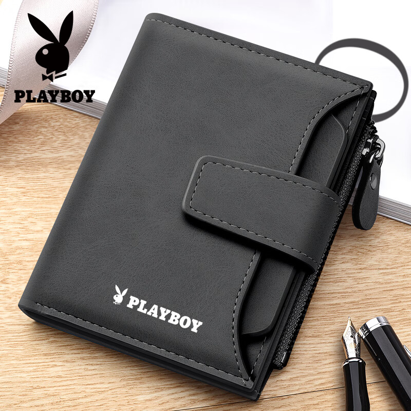 Playboy Men's Vertical Short Wallet Multifunctional Large Capacity Leather Driving License Card Holder Birthday Gift for Husband Dad