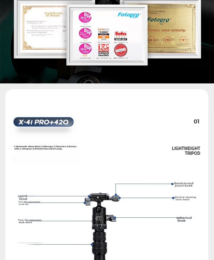 Fotopro E4I PRO+42QP & Joy Co-Branded Edition, Detachable Gimbal, Adjustable Monopod, Easy-Folding Panoramic Shooting Tripod for Mirrorless And Digital Cameras, Includes Phone Clamp 3