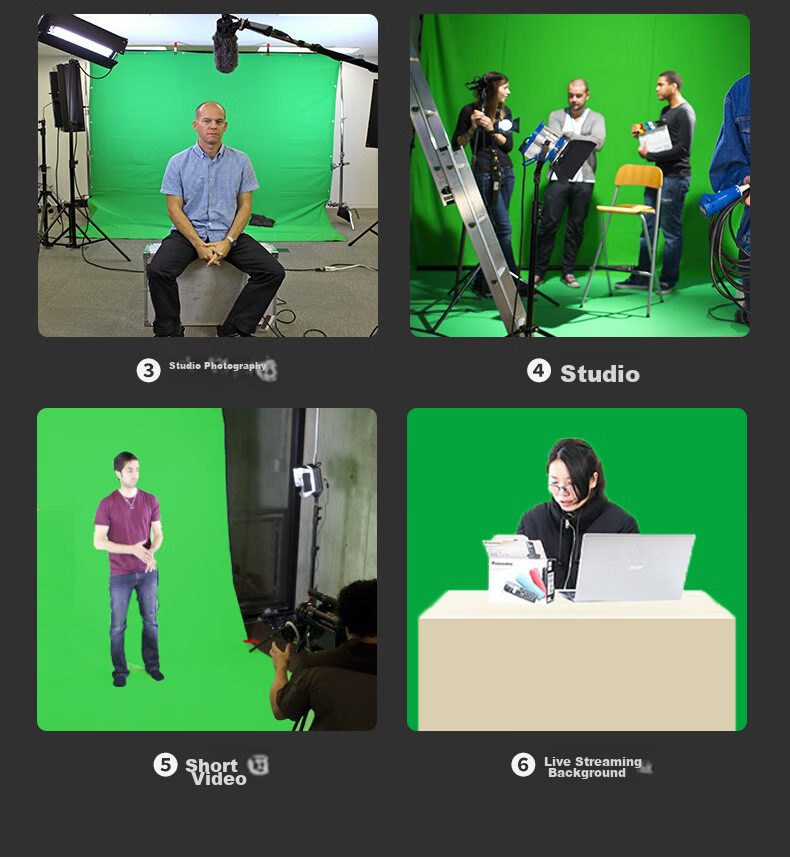 Hakutatz 2*3 Meter Green Photo Backdrop Cloth, Photography Portrait Film And TV Green Screen, Live Streaming Room Solid Color Background Wall Chroma Key Cloth, Fill Light Shooting Short Video Props Green Cloth Background Stand 9