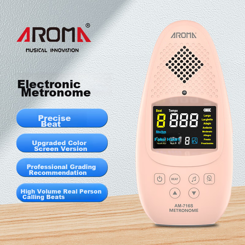 AROMA Voice Electronic Metronome, Universal for Piano And Guitar, Magic Egg AM-716S, Pink, Rechargeable, Color Screen Versio