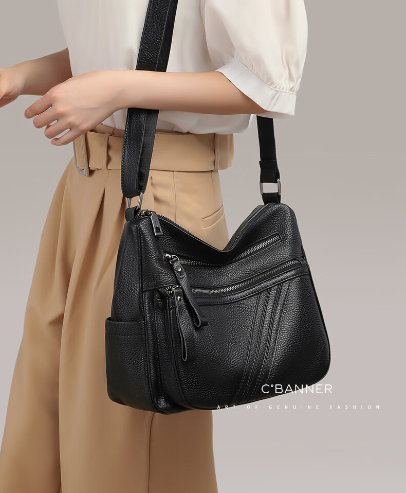 C.BANNER Genuine Leather Women's Bag Mom Bag Large Capacity Crossbody Bag Middle-aged and Elderly Birthday Gift Premium Feel for Girlfriend Wife 1