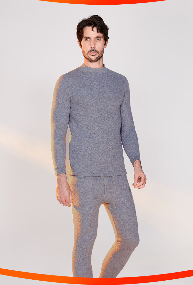 Yiershuang [Half Turtleneck Three-Layer Thickened] 100% Pure Cotton Thermal Underwear for Men And Women, Autumn Top And Bottom Set, Fall/winter 17