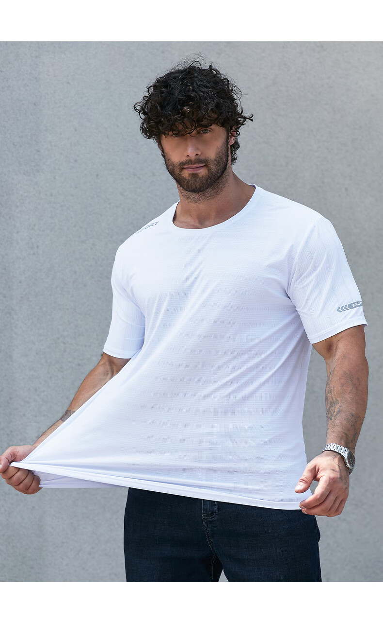 Dibinze Ice Silk T-Shirt, Summer Short-Sleeve Sports Loose-Fit Plus Size Casual Top, White, 3XL 12