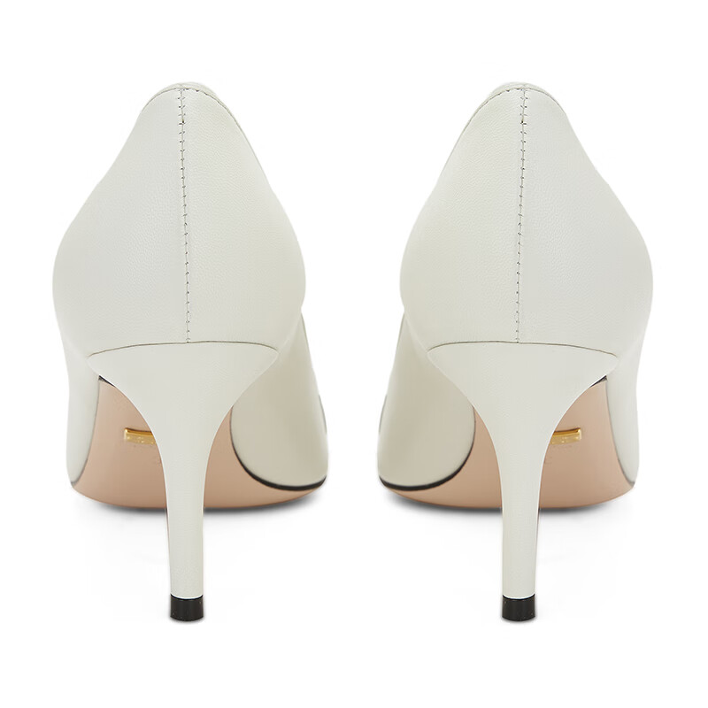 女士gucci zumi系列白色牛皮互扣式双g马衔扣中跟尖头浅口鞋 596860