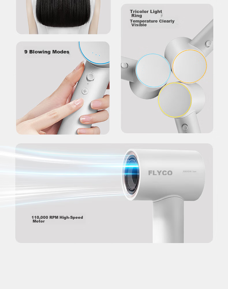 FLYCO High-Speed Hair Dryer, Holiday Gift, for Home And Dorm Use, Portable, Quick-Drying, Constant Temperature, Negative Ion Hair Protection, Powerful Blowing, Model FH6370 5