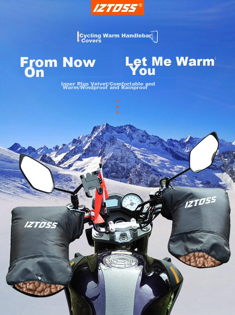 IZTOSS Motorcycle Gloves, Electric Bike Handlebar Gloves, Windproof, Winter Warmth, Fleece-Lined, Hand Protection Gloves, Cold-Resistant, Thickened, Large Opening 1