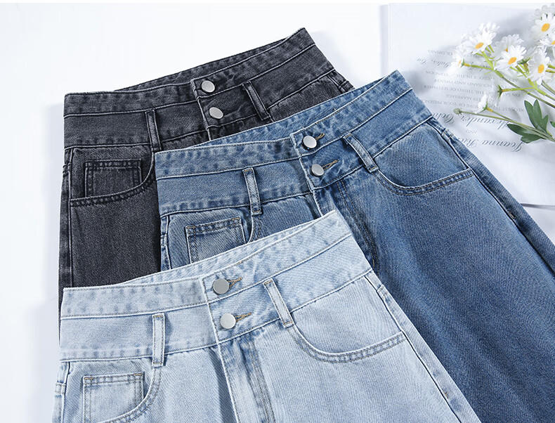 Jeanswest Women's High-Waisted Slimming Straight-Leg Wide-Leg Jeans with Design Flair, Summer Style, Light Blue, Size L 31