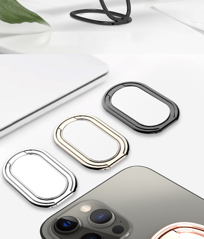 ESCASE Phone Stand, Foldable Metal Ring Clip, Adhesive Portable Lazy Support Bracket, Adjustable, Suitable for Samsung/OPPO/Honor Etc., Rose Gold, MDF-02 1