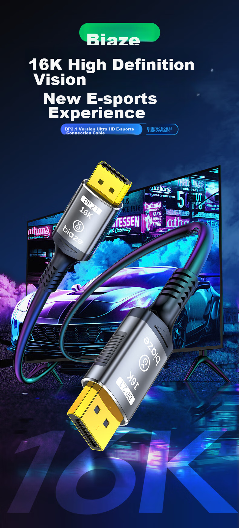 BIAZE DP Cable Version 2.1, 2 Meters, 16K High-Definition Gaming 240Hz High Refresh Rate Compatible with 1.4/1.2 DisplayPort, Laptop Graphics Card to Monitor Video Connection Cable 1