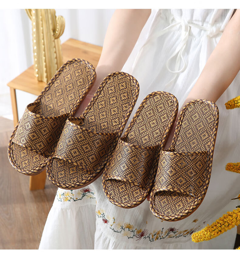 GUOLUOFEI Woven Unisex Summer Slippers Bamboo Floor Soft Sole Non-Slip Men's New Bamboo Sole Size 38-39 15