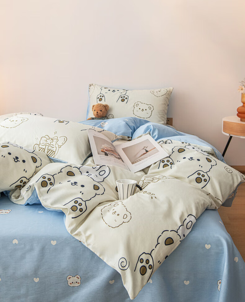 Grace Class 7A Antibacterial Pure Cotton Bedding Set for Single Dormitory, Includes Bed Sheet And Duvet Cover, 1.5*2 Meters, 1.2m Bed, Mengmengxiong 4