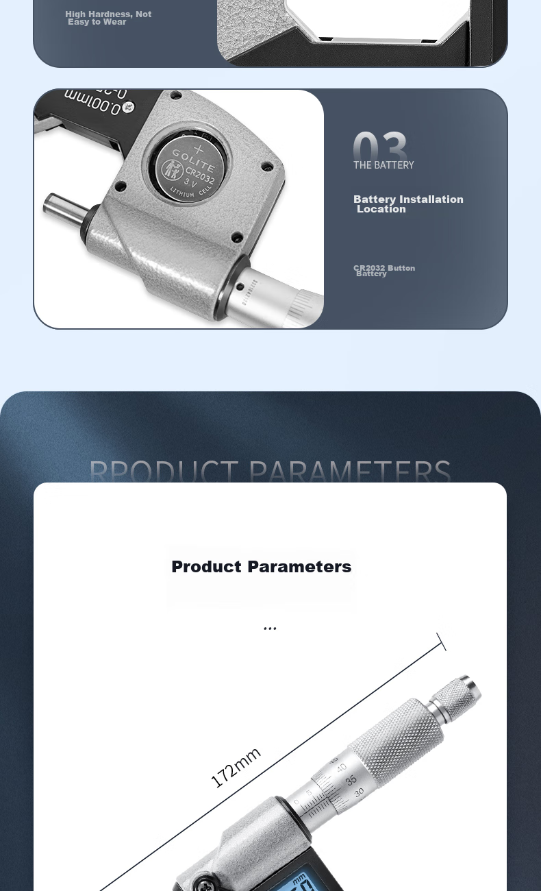 Deli Digital Dial Caliper, Dual-Use Micrometer with External Diameter Gauge, 0.001mm High-Precision Thickness Gauge, Vernier Caliper 14