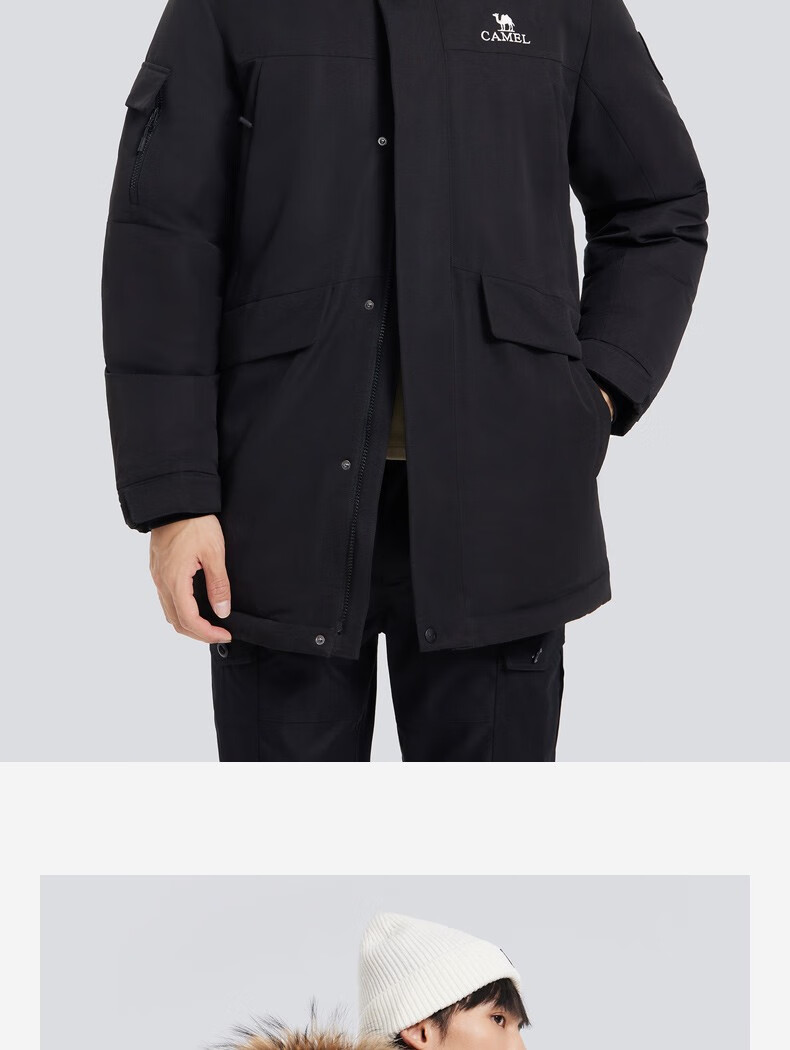 CAMEL Workwear down Jacket, Mid-Length, White Duck Down, Collar, Casual Sports Thickened Coat, Winter Season, M13CAKI038A 35