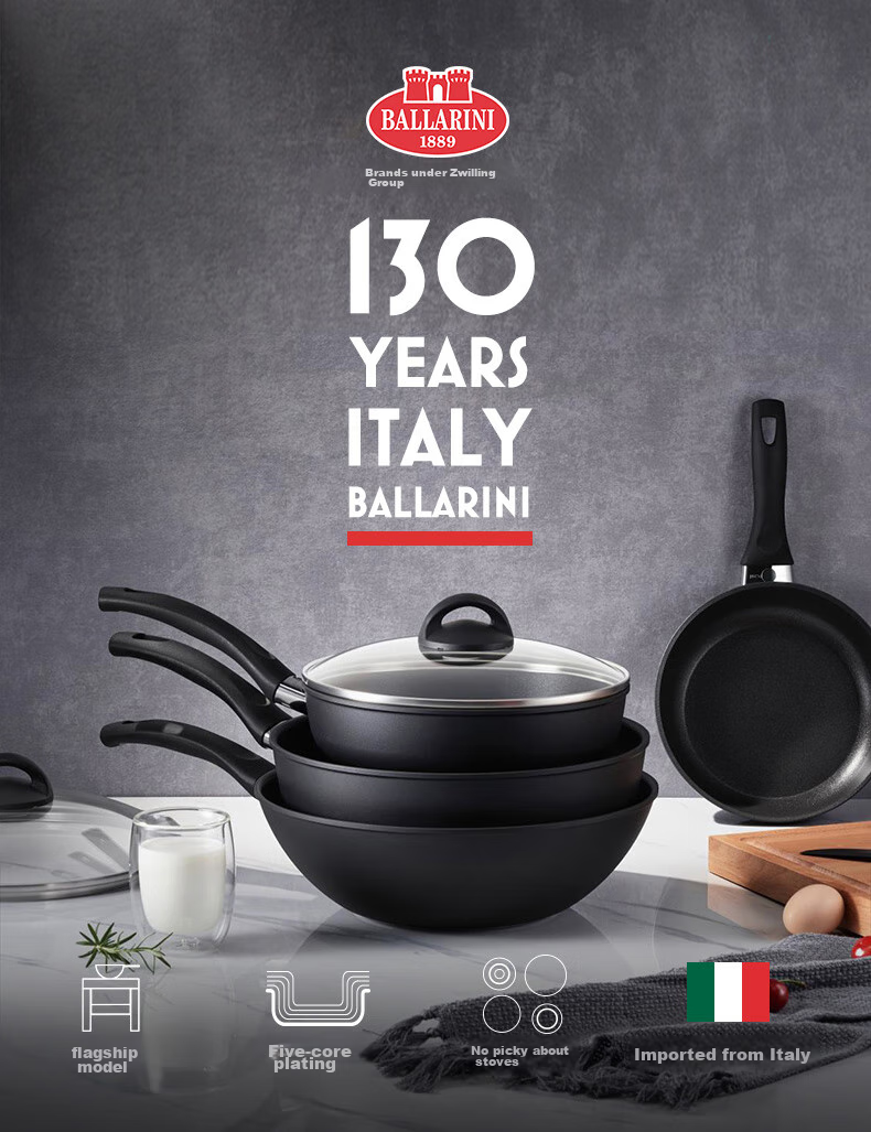 BALLARINI Italian Imported Wok, Large Diameter, Titanium-Coated Non-Stick Pan, Compatible with Induction Cookers, Venice Black, 30cm 3