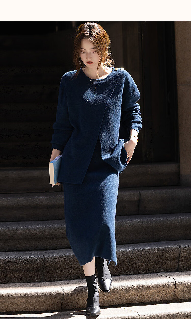 Dme [Xianzhi Qiuguang] Spring And Autumn New Lazy French-Style Set, Fleece Yarn, Relaxed Fit, Concealing Knit Two-Piece Set for Wome 16
