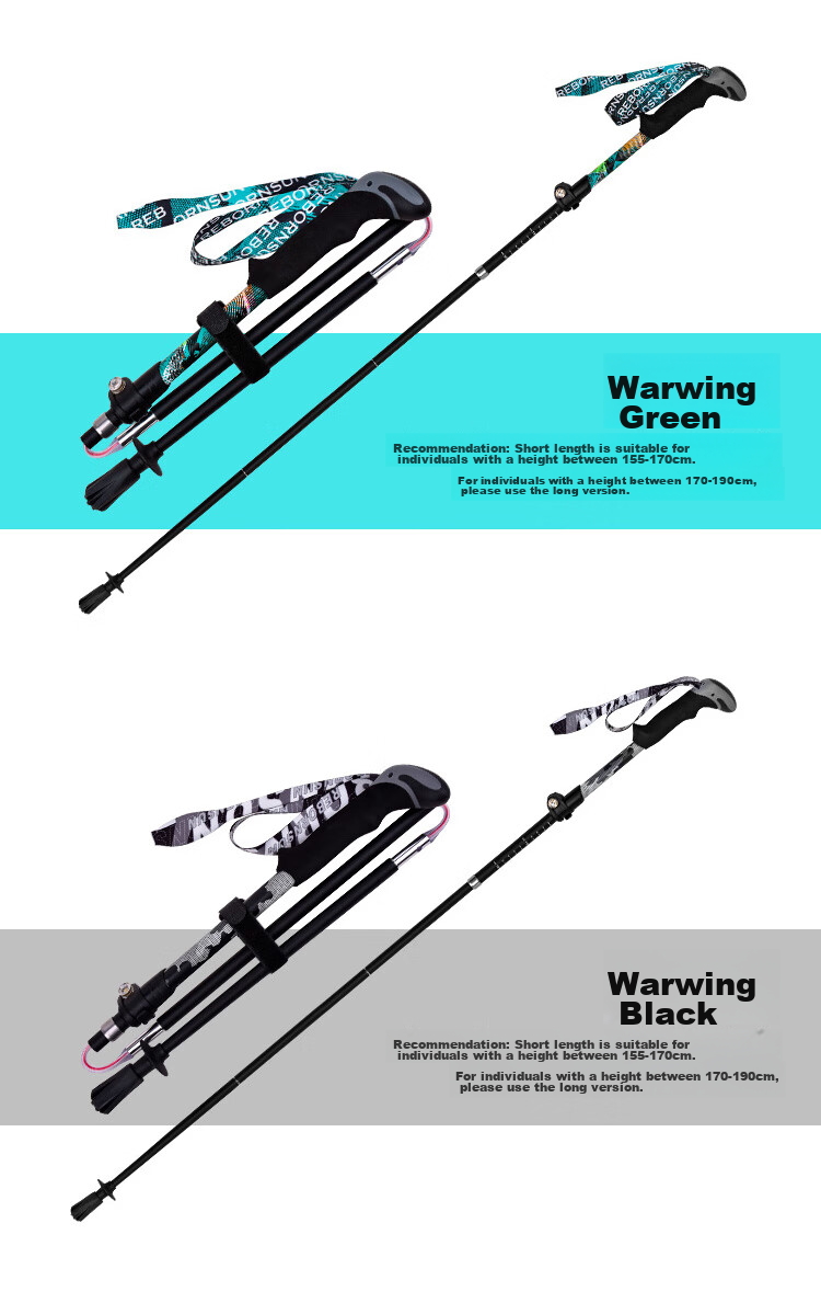Lubinxun Folding Carbon Ultra-Light Ultra-Short Telescopic Outdoor Carbon Fiber Trail Running Hiking Pole, Green Long Versio 5