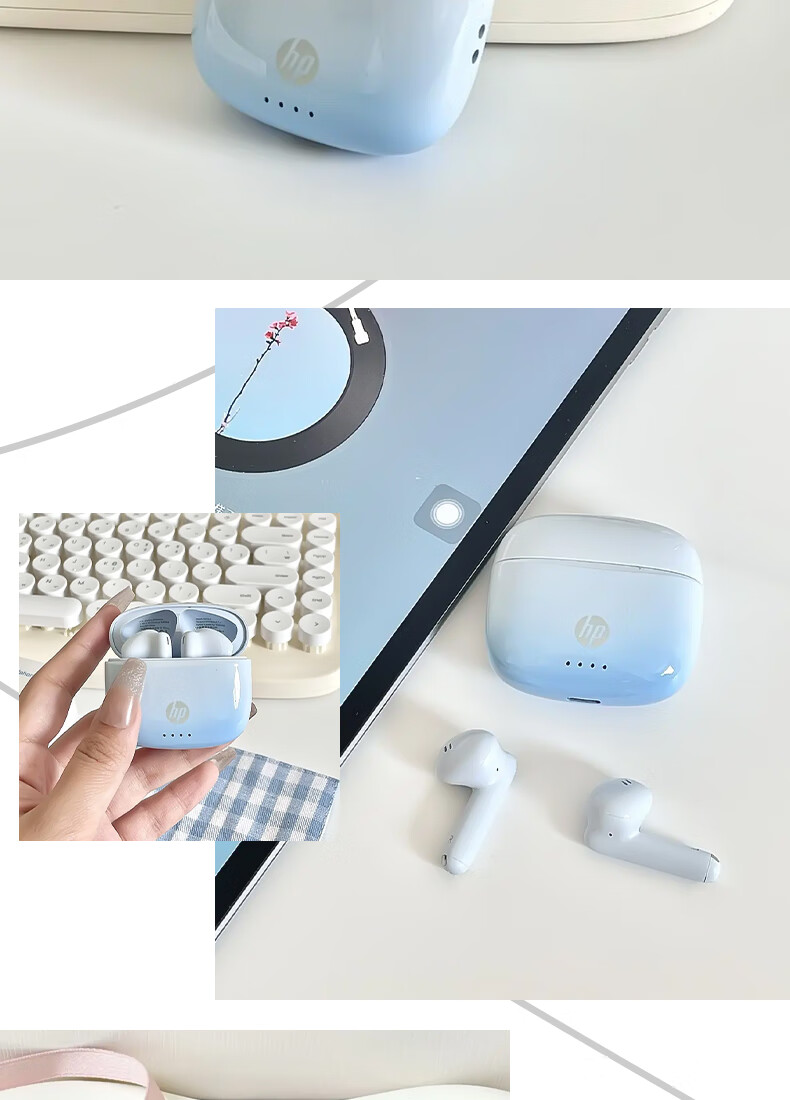 HP H10J True Wireless Bluetooth 5.4 ENC Calling Noise Reduction Semi In-Ear Compact Music Earphones Compatible with Apple And Android Phones for Gaming, Entertainment, And Office Use Lake Blue 3