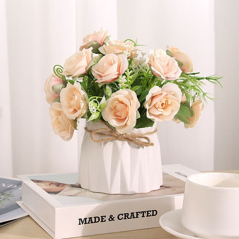 Shengshitaibao Artificial Flower Pot, Ceramic Small Vase, Fake Flower Arrangement, Dining Room And Living Room Decorative Ornament, Pink, 18cm