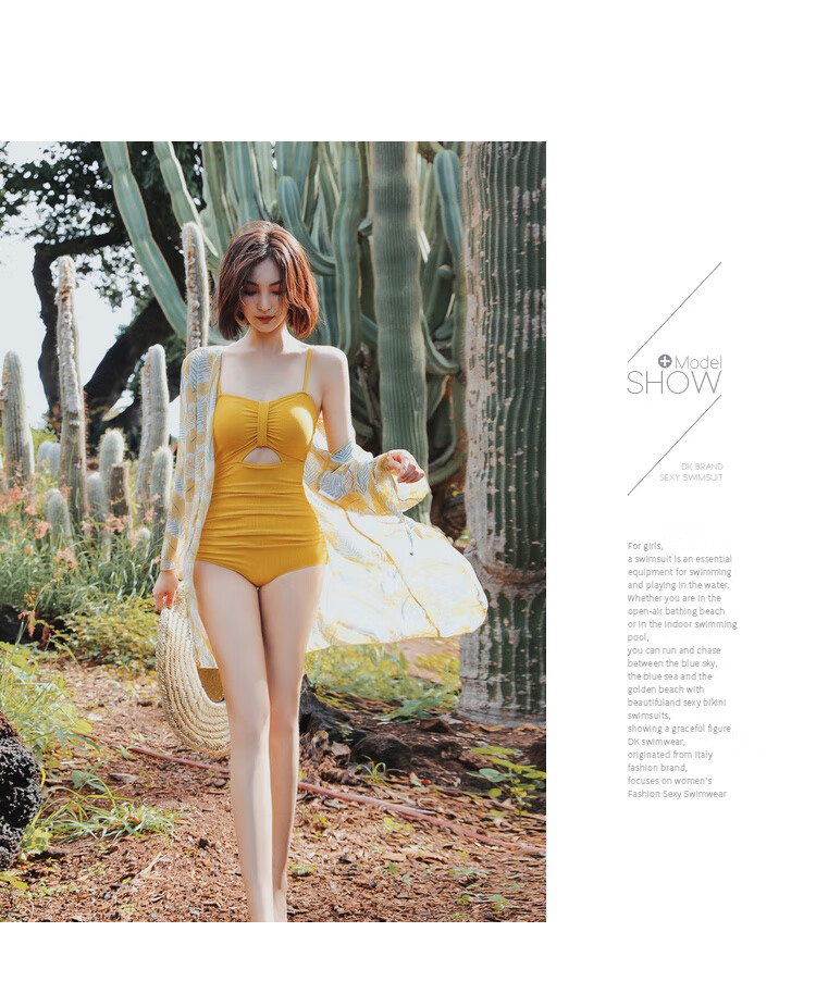 DK One-Piece Swimsuit for Women, 2026 New Popular Style, High-End Feel for Beach And Hot Springs, Deep Yellow (With Cover-Up), L 7
