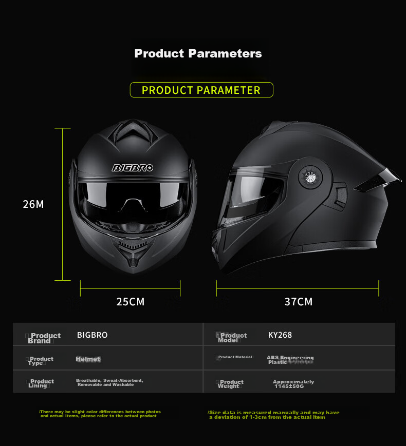 BIGBRO KY-268 Dual-Lens Electric Scooter Helmet, 3C Certified Flip-Up Helmet, Unisex for All Seasons, Lightweight And Breathable, Glossy Black, One Size Fits All 11